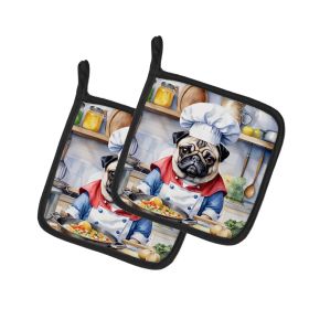 Pug The Chef Pair of Pot Holders Kitchen Heat Resistant Pot Holders Sets Oven Hot Pads for Cooking Baking BBQ, 7 1/2 x 7 1/2