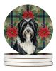 Black Bearded Collie Christmas PoinsettIas Large Sandstone Coasters Pack of 4 Absorbent Round Coasters Decor Gifts for Men or Women, 4 in, Multicolor