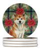 Red Akita Christmas PoinsettIas Large Sandstone Coasters Pack of 4 Absorbent Round Coasters Decor Gifts for Men or Women, 4 in, Multicolor