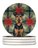 Airedale Terrier Christmas PoinsettIas Large Sandstone Coasters Pack of 4 Absorbent Round Coasters Decor Gifts for Men or Women, 4 in, Multicolor